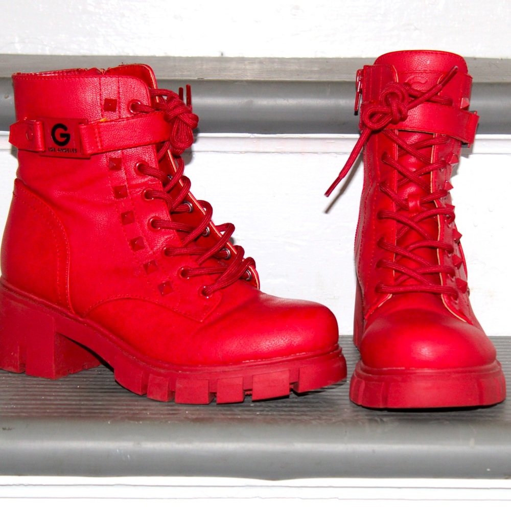 Red Combat Boots with heels
